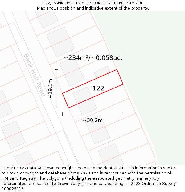122, BANK HALL ROAD, STOKE-ON-TRENT, ST6 7DP: Plot and title map
