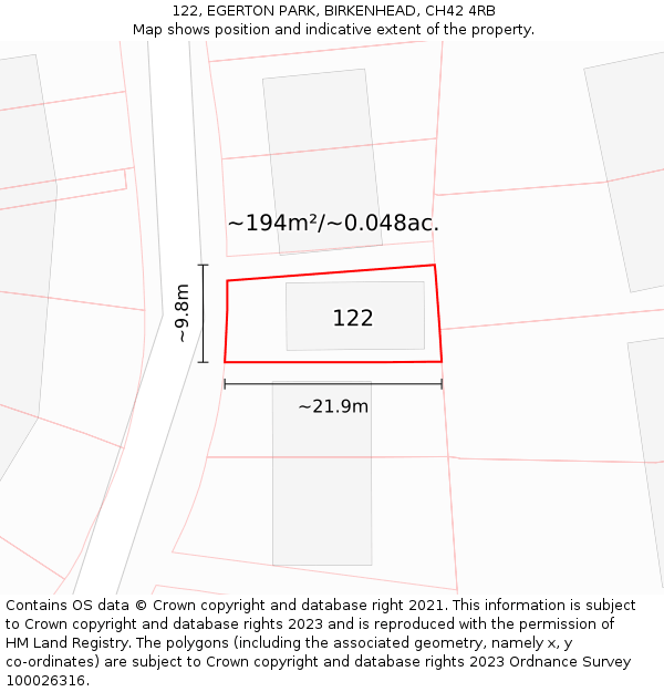 122, EGERTON PARK, BIRKENHEAD, CH42 4RB: Plot and title map