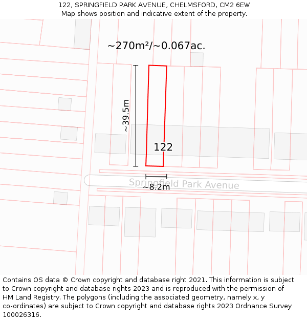 122, SPRINGFIELD PARK AVENUE, CHELMSFORD, CM2 6EW: Plot and title map