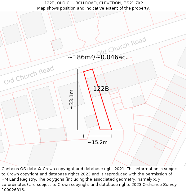 122B, OLD CHURCH ROAD, CLEVEDON, BS21 7XP: Plot and title map