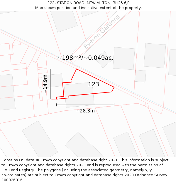 123, STATION ROAD, NEW MILTON, BH25 6JP: Plot and title map