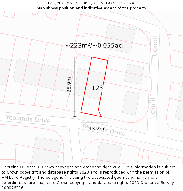 123, YEOLANDS DRIVE, CLEVEDON, BS21 7XL: Plot and title map