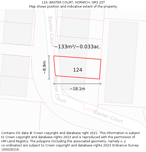 124, BAXTER COURT, NORWICH, NR3 2ST: Plot and title map