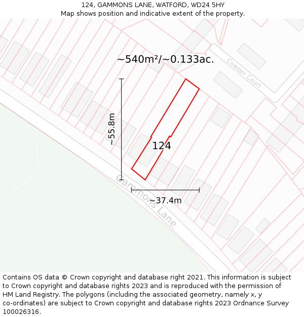 124, GAMMONS LANE, WATFORD, WD24 5HY: Plot and title map