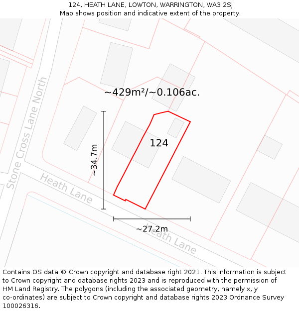 124, HEATH LANE, LOWTON, WARRINGTON, WA3 2SJ: Plot and title map