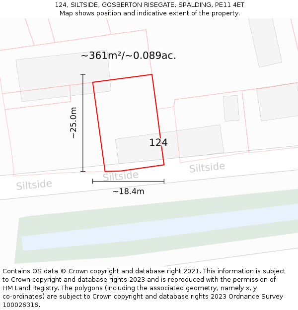 124, SILTSIDE, GOSBERTON RISEGATE, SPALDING, PE11 4ET: Plot and title map