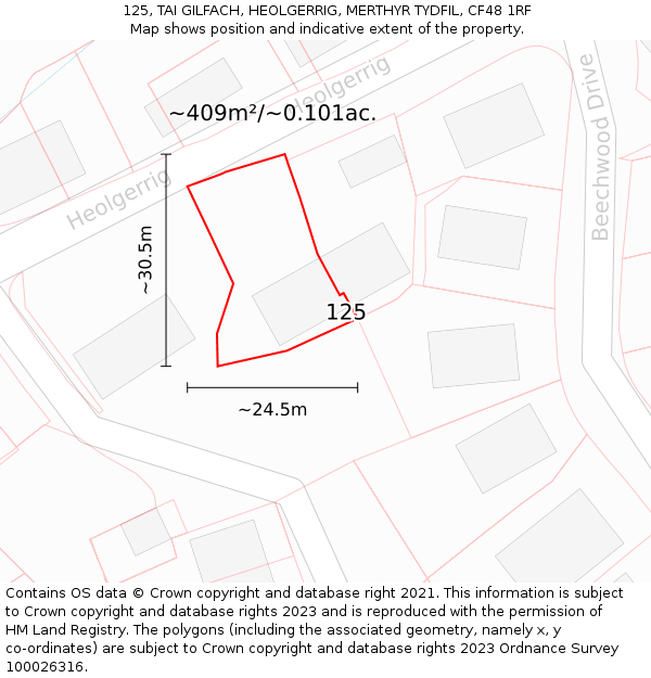 125, TAI GILFACH, HEOLGERRIG, MERTHYR TYDFIL, CF48 1RF: Plot and title map