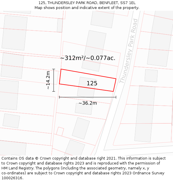 125, THUNDERSLEY PARK ROAD, BENFLEET, SS7 1EL: Plot and title map
