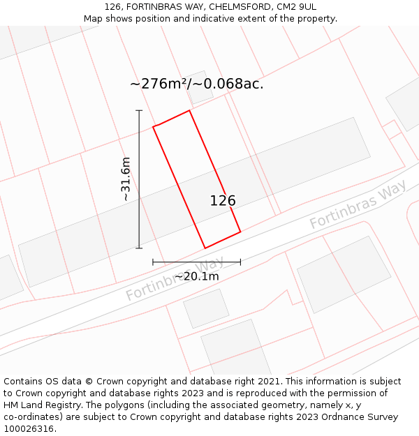 126, FORTINBRAS WAY, CHELMSFORD, CM2 9UL: Plot and title map