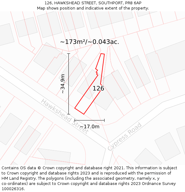 126, HAWKSHEAD STREET, SOUTHPORT, PR8 6AP: Plot and title map