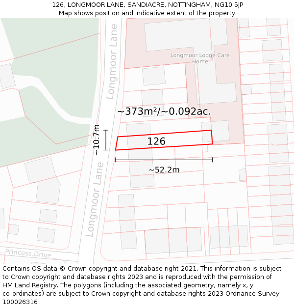 126, LONGMOOR LANE, SANDIACRE, NOTTINGHAM, NG10 5JP: Plot and title map