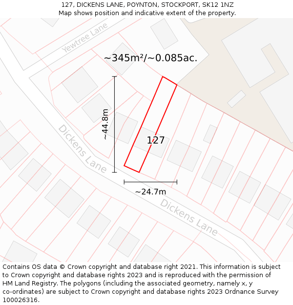 127, DICKENS LANE, POYNTON, STOCKPORT, SK12 1NZ: Plot and title map