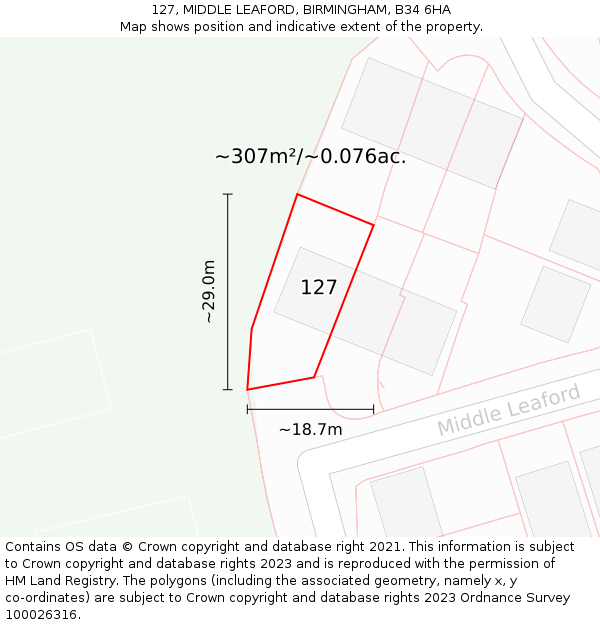 127, MIDDLE LEAFORD, BIRMINGHAM, B34 6HA: Plot and title map