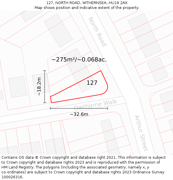 127, NORTH ROAD, WITHERNSEA, HU19 2AX: Plot and title map