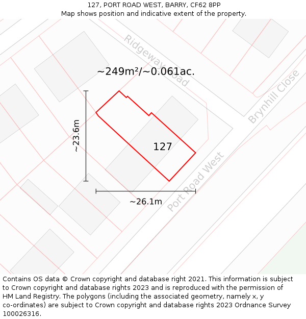 127, PORT ROAD WEST, BARRY, CF62 8PP: Plot and title map