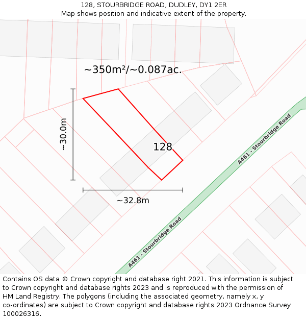 128, STOURBRIDGE ROAD, DUDLEY, DY1 2ER: Plot and title map