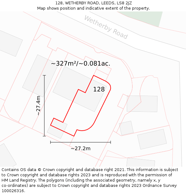 128, WETHERBY ROAD, LEEDS, LS8 2JZ: Plot and title map