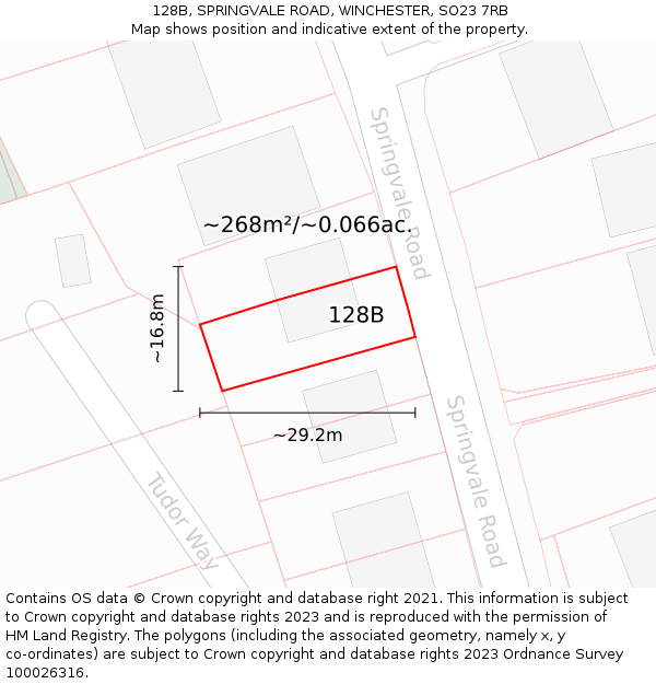 128B, SPRINGVALE ROAD, WINCHESTER, SO23 7RB: Plot and title map