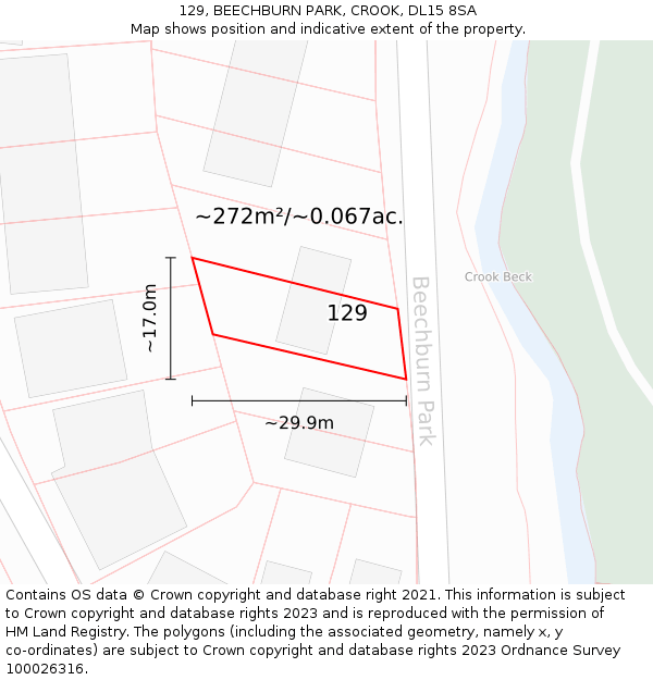 129, BEECHBURN PARK, CROOK, DL15 8SA: Plot and title map