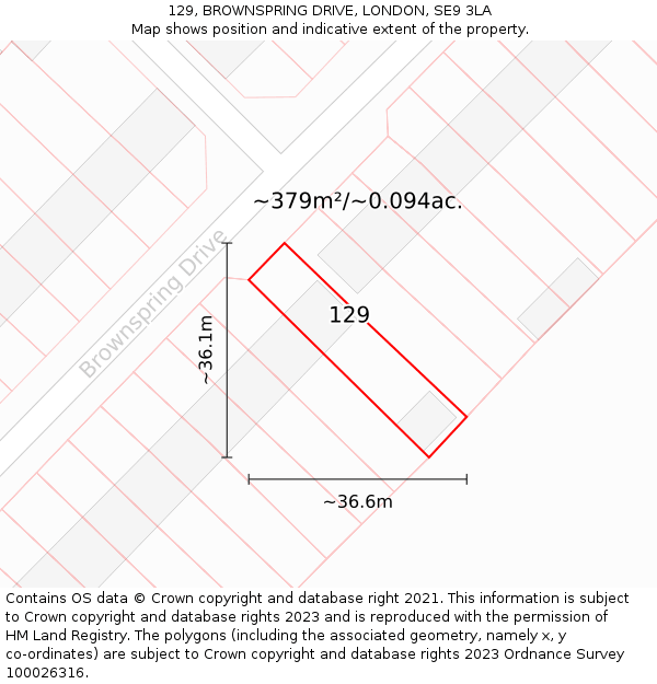 129, BROWNSPRING DRIVE, LONDON, SE9 3LA: Plot and title map