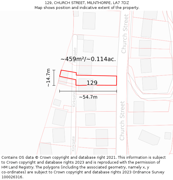 129, CHURCH STREET, MILNTHORPE, LA7 7DZ: Plot and title map