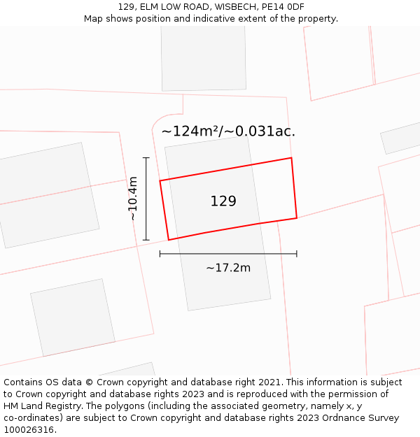 129, ELM LOW ROAD, WISBECH, PE14 0DF: Plot and title map