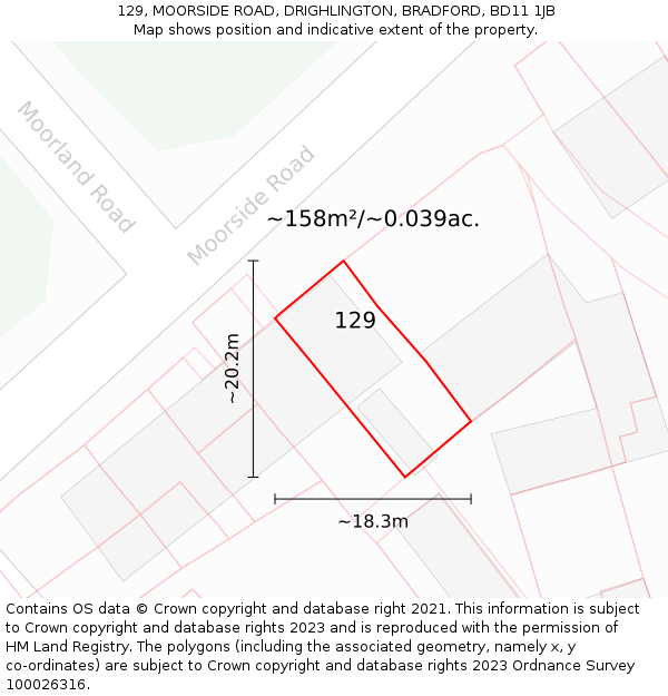 129, MOORSIDE ROAD, DRIGHLINGTON, BRADFORD, BD11 1JB: Plot and title map