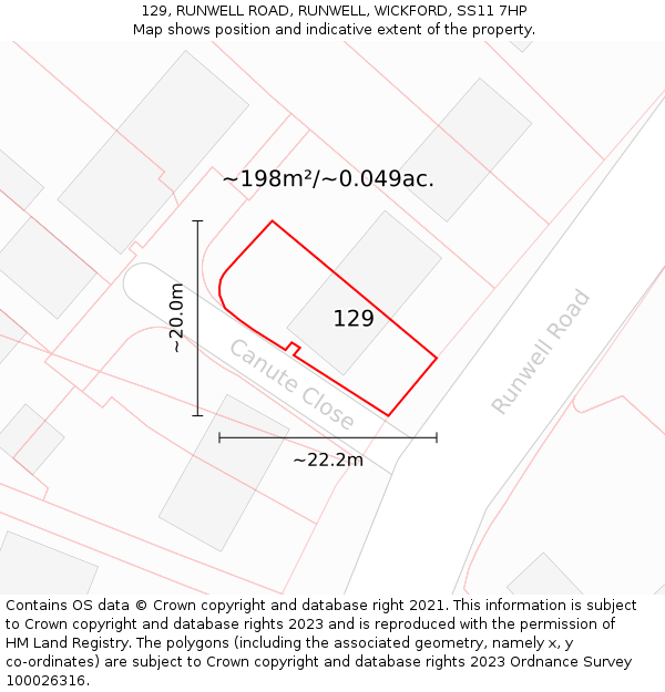 129, RUNWELL ROAD, RUNWELL, WICKFORD, SS11 7HP: Plot and title map