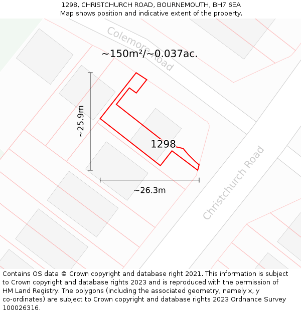 1298, CHRISTCHURCH ROAD, BOURNEMOUTH, BH7 6EA: Plot and title map