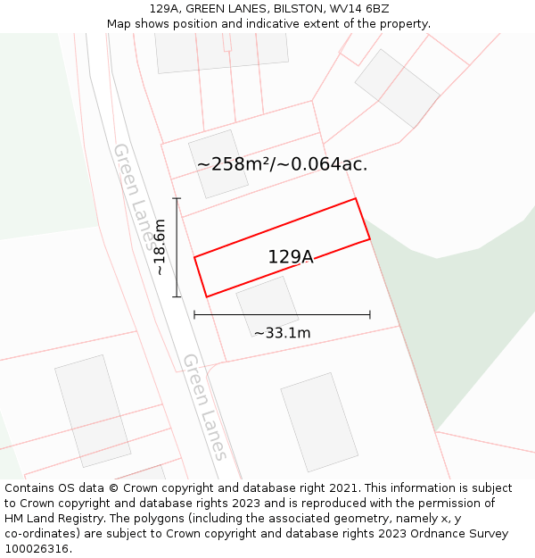 129A, GREEN LANES, BILSTON, WV14 6BZ: Plot and title map