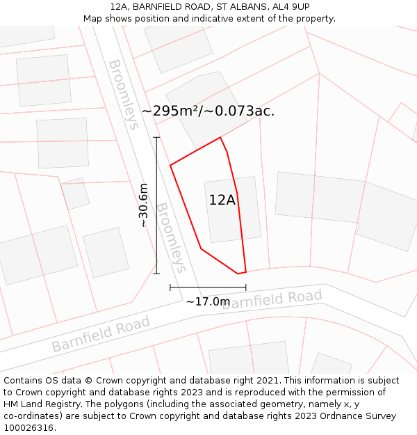 12A, BARNFIELD ROAD, ST ALBANS, AL4 9UP: Plot and title map