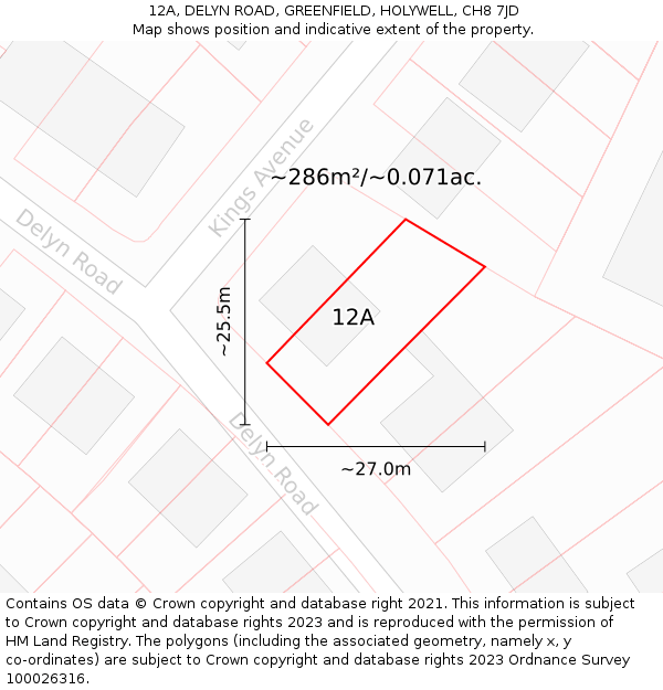 12A, DELYN ROAD, GREENFIELD, HOLYWELL, CH8 7JD: Plot and title map