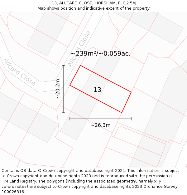 13, ALLCARD CLOSE, HORSHAM, RH12 5AJ: Plot and title map