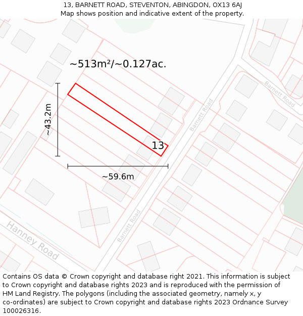 13, BARNETT ROAD, STEVENTON, ABINGDON, OX13 6AJ: Plot and title map