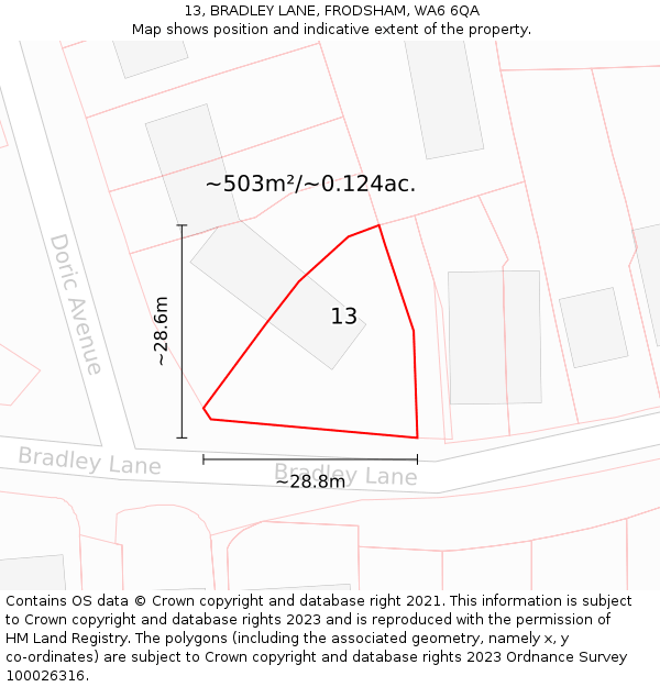 13, BRADLEY LANE, FRODSHAM, WA6 6QA: Plot and title map