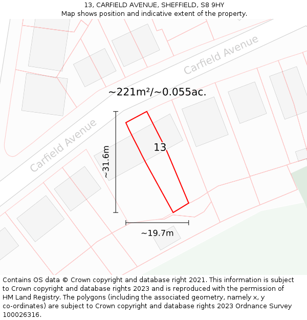 13, CARFIELD AVENUE, SHEFFIELD, S8 9HY: Plot and title map