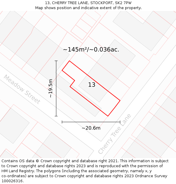 13, CHERRY TREE LANE, STOCKPORT, SK2 7PW: Plot and title map