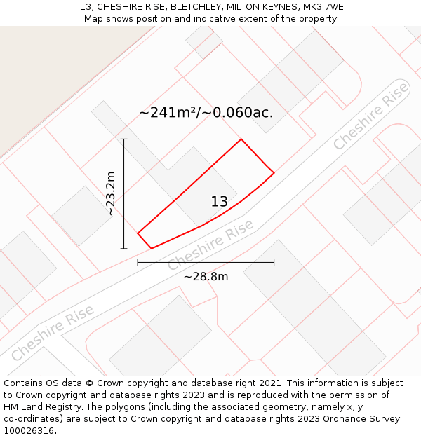 13, CHESHIRE RISE, BLETCHLEY, MILTON KEYNES, MK3 7WE: Plot and title map