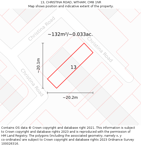 13, CHRISTINA ROAD, WITHAM, CM8 1NR: Plot and title map