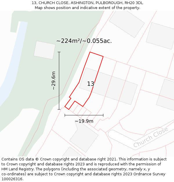 13, CHURCH CLOSE, ASHINGTON, PULBOROUGH, RH20 3DL: Plot and title map