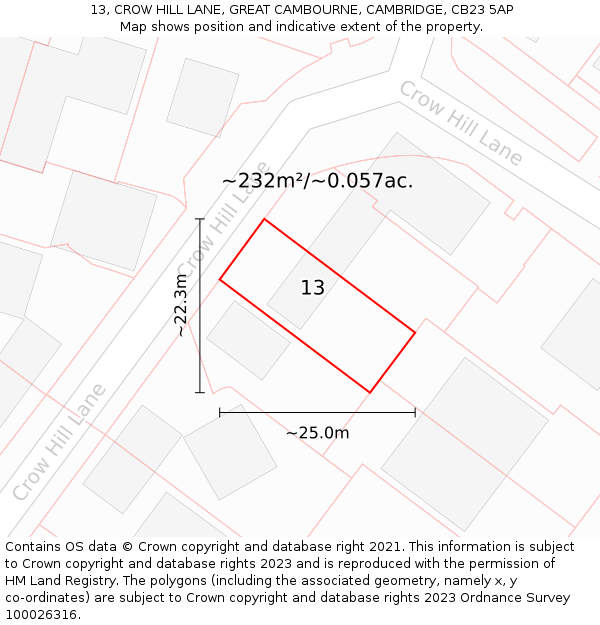 13, CROW HILL LANE, GREAT CAMBOURNE, CAMBRIDGE, CB23 5AP: Plot and title map