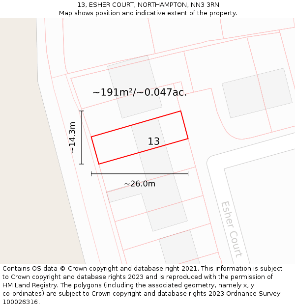 13, ESHER COURT, NORTHAMPTON, NN3 3RN: Plot and title map