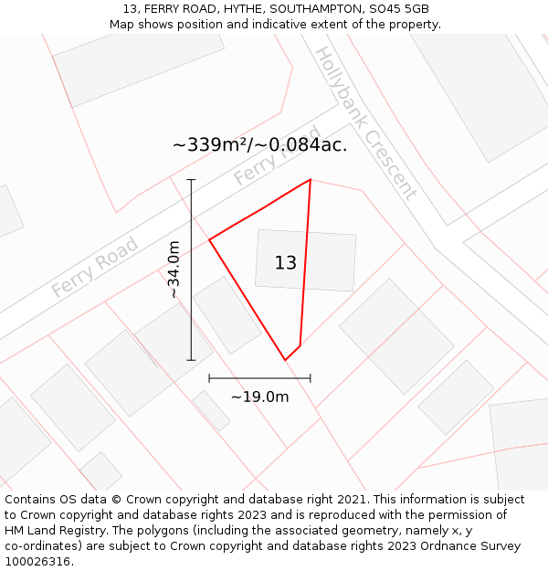 13, FERRY ROAD, HYTHE, SOUTHAMPTON, SO45 5GB: Plot and title map