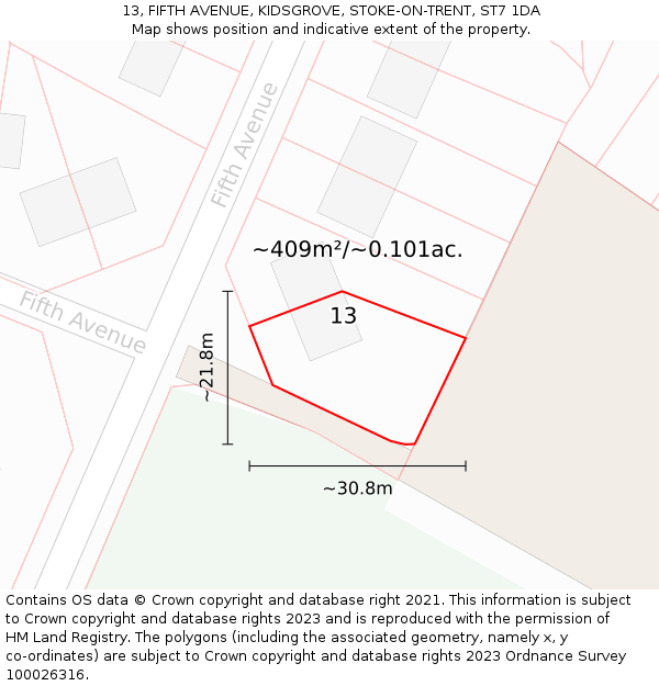 13, FIFTH AVENUE, KIDSGROVE, STOKE-ON-TRENT, ST7 1DA: Plot and title map