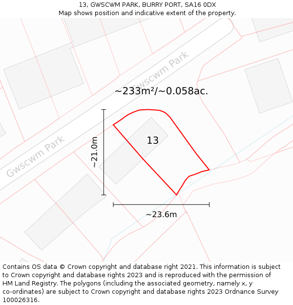 13, GWSCWM PARK, BURRY PORT, SA16 0DX: Plot and title map