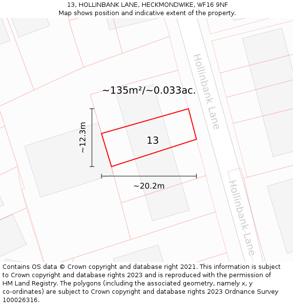 13, HOLLINBANK LANE, HECKMONDWIKE, WF16 9NF: Plot and title map