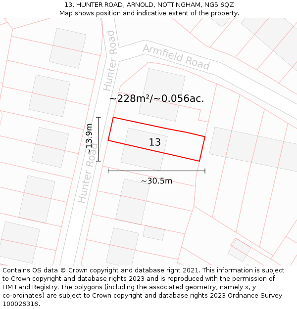 13, HUNTER ROAD, ARNOLD, NOTTINGHAM, NG5 6QZ: Plot and title map