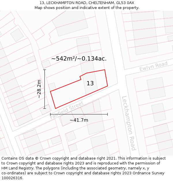 13, LECKHAMPTON ROAD, CHELTENHAM, GL53 0AX: Plot and title map