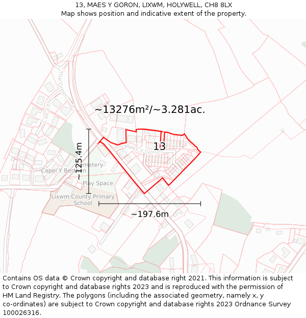 13, MAES Y GORON, LIXWM, HOLYWELL, CH8 8LX: Plot and title map