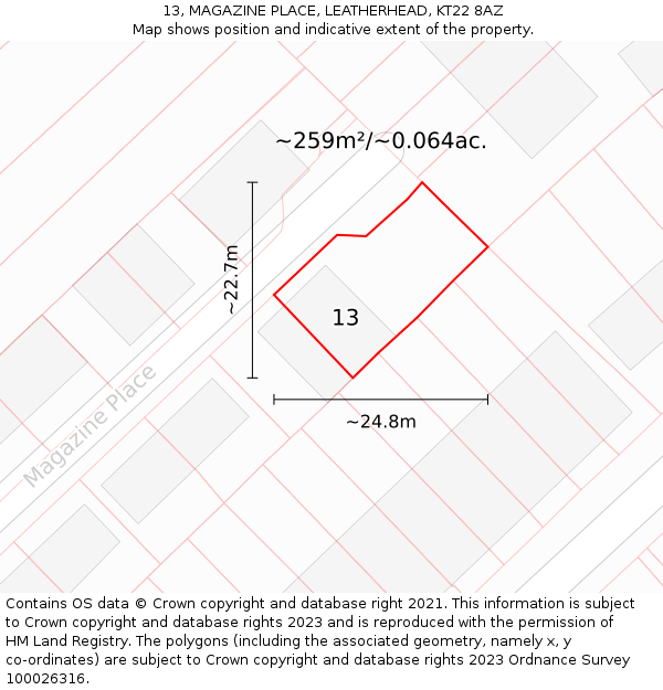 13, MAGAZINE PLACE, LEATHERHEAD, KT22 8AZ: Plot and title map